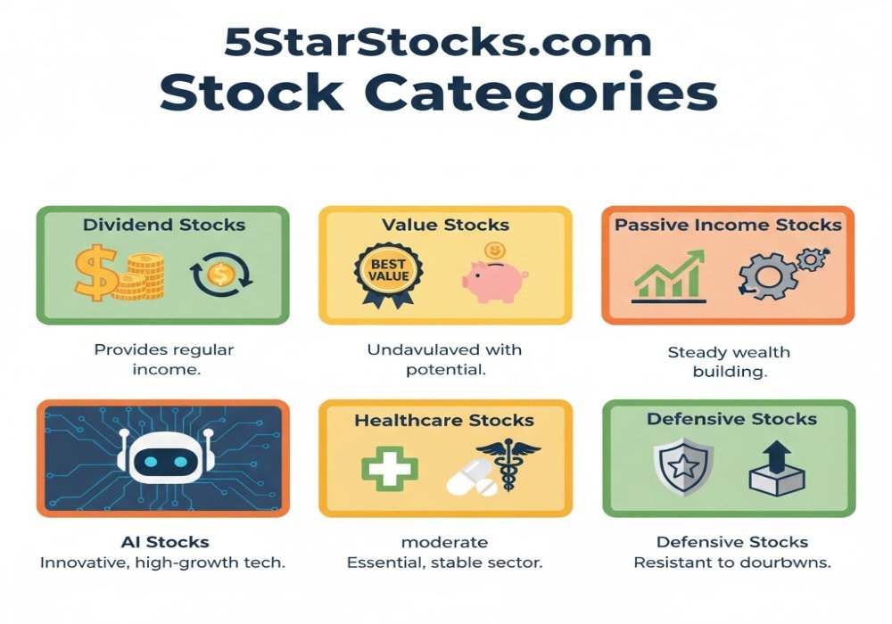 5StarStocks.com stock categories including dividend, value, AI, healthcare, defense stocks and more