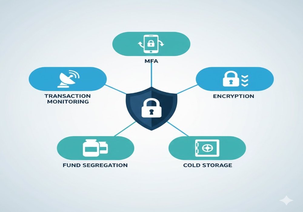 Crypto30x.com security features: MFA, AES-256 encryption, cold storage, fund segregation, transaction monitoring